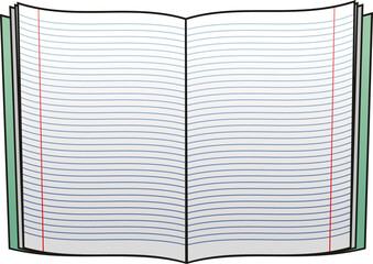 Empty lined notebook isolated open exercise book