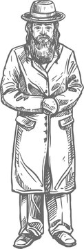 Rabbi jewish man sketch isolated