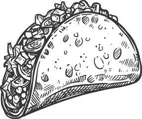 Tacos mexican fastfood snack isolated sketch - obrazy, fototapety, plakaty