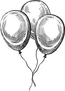 Helium flying air balloons isolated bunch sketch