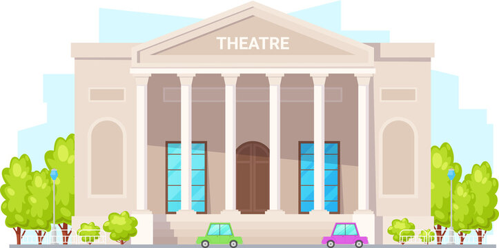 Retro theater building with columns isolated