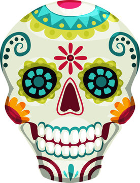Skull mexican Day of dead symbol, aztec ornaments