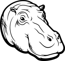 Hippopotamus isolated head. Vector muzzle of hippo
