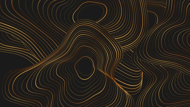 Black abstract background with golden refracted wavy pattern. Seamless looping art deco motion design. Video animation Ultra HD 4K 3840x2160