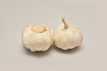 Closeup Garlic clove and bulb isolated on white background.