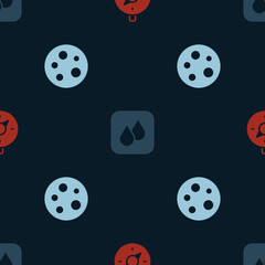 Set Compass, Water drop and Moon on seamless pattern. Vector