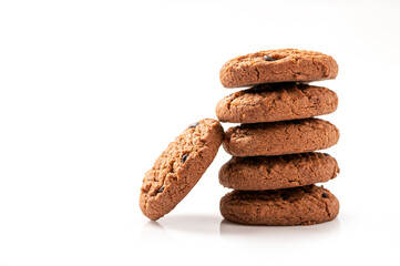 Fototapeta na wymiar Chocolate chip cookies isolated on white background.