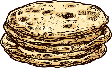 Mexican tortilla isolated flat bread in stack