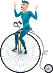 Man riding unicycle, vintage circus juggler show © Vector Tradition