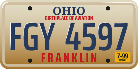 Vehicle registration license Ohio state, car plate