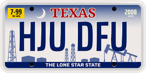 Vehicle number plate of Texas state, car license - obrazy, fototapety, plakaty