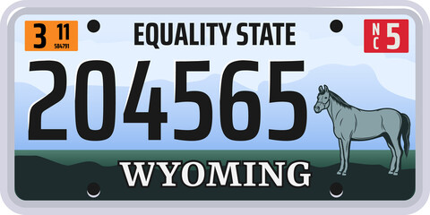 Car registration plate Wyoming state auto number