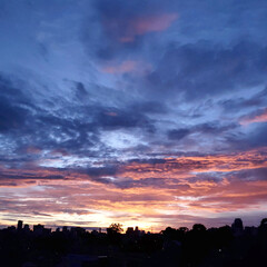 Beautiful sunny sky and clouds over the horizon. Sunset background.
