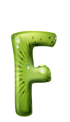 Capital letter F of kiwi seeds isolated ABC symbol
