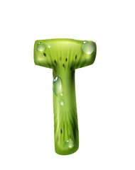 Kiwi with seeds in shape of T letter ABC alphabet