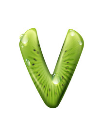 Kiwi fruit in shape V letter summer ABC alphabet