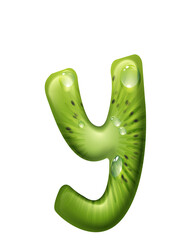 Y letter of kiwi with seeds and water drops