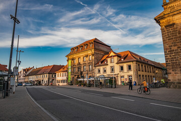 A city square in the evening 