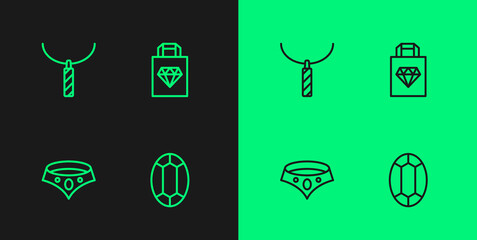 Set line Gem stone, Necklace, Pendant necklace and Shopping bag jewelry icon. Vector