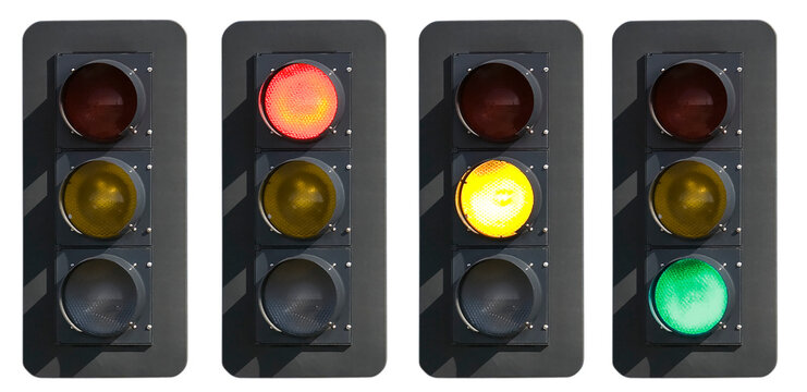 Signs: Traffic Light With Red, Yellow and Green Lights