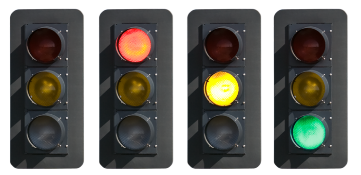 Signs: Traffic Light With Red, Yellow and Green Lights
