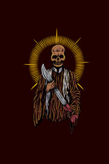 Skull with machete vector illustration