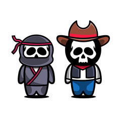 Halloween skull with cute costume, suitable for sticker for trick or treat