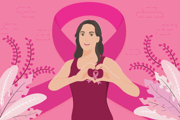 Women with awareness ribbons to commemorate awareness day to fight breast cancer and women health vector