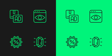 Set line Diamond, Discount percent tag, Advertising and Personal information collection icon. Vector