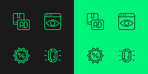Set line Diamond, Discount percent tag, Advertising and Personal information collection icon. Vector