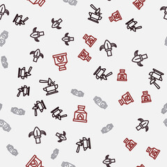 Set line Anvil and hammer, Classic iron fence, Welding glasses and Blacksmith oven on seamless pattern. Vector