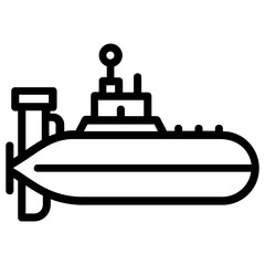 Submarine is used underwater in battles, line icon