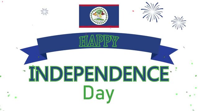 Happy Independence Day from Belize. Motion Design on the 21th of September, independence from Belize. Animation with party flag and confetti on white background
