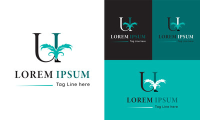 Letter U Green Floral Logo Design Vector Template