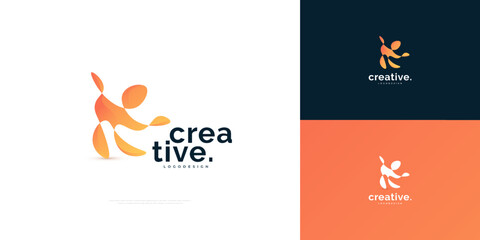 Abstract Happy Human Logo in Modern Gradient Style, Suitable for Fitness, Sport, Medical or Healthcare Industry Logo. Man Logo or Icon