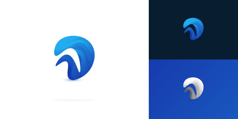 Abstract Blue Wave Logo with Letter V Shape. Modern Initial V Logo Design. Water Wave Logo or Icon