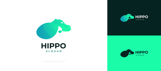 Hippo Logo Design in Green Gradient Style. Modern Hippopotamus Logo or Icon