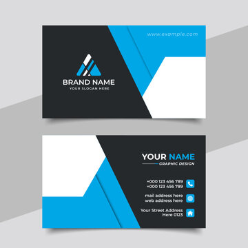 Blue modern creative business card and name card horizontal simple clean template vector design