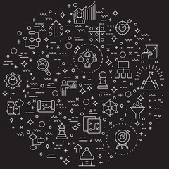 Simple Set of strategy Related Vector Line Illustration. Contains such Icons as goals, success, logic, graphs, reports, business, growth, targets and Other Elements.