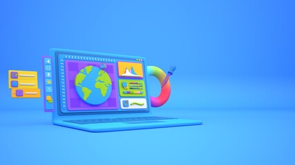Photo editing software UI 3D Illustration on laptop computer