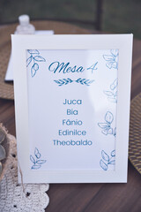 Decorative plate for buffet table with the names of the guests