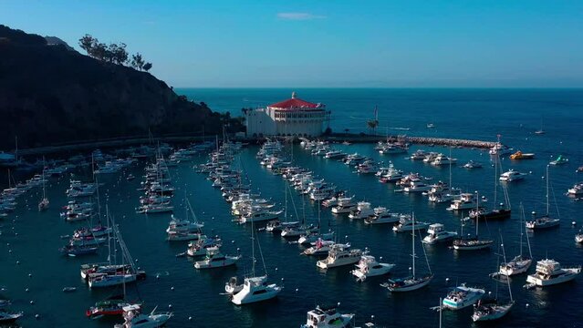 Flying over the sail boats on Catalina Island towards the Casio.