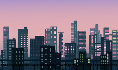 Fototapeta na wymiar Urban city silhouette with skyscraper buildings in the morning vector