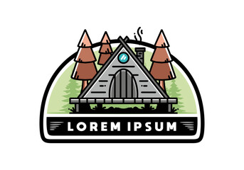 Triangle wooden cabin between pine tress illustration design