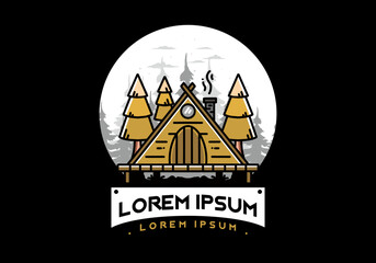 Triangle wooden cabin between pine tress illustration design