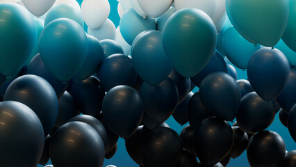 Youthful Celebration Background, with Teal, Turquoise and White Balloons. 3D Render.