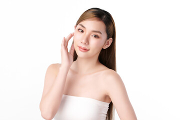 Beautiful young asian woman with clean fresh skin on white background, Face care, Facial treatment, Cosmetology, beauty and spa, Asian women portrait.