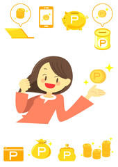 若い女性のポイ活イラスト06　アイコンイラスト付き