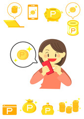若い女性のポイ活イラスト05　アイコンイラスト付き