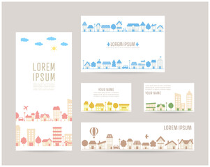 leaflet cover, card, business cards, banner design templates set. cityscape illustration